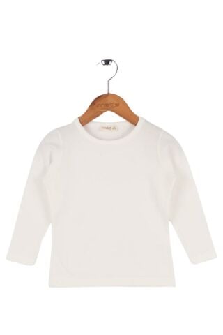 Mutlu Nakışlı Basic Uzun Kol Kız Tişört EKRU - 3-4 Yaş