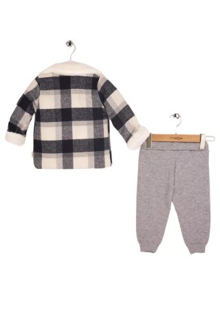 Baray Ekose Peluş Ceketli 3'lü Çocuk Takım Siyah Siyah - 2 Yaş