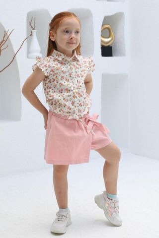 Mutlu Kids Fiyonk Detaylı Kız Çocuk Bebek Gabardin Şort Etek Bej - 5 Yaş