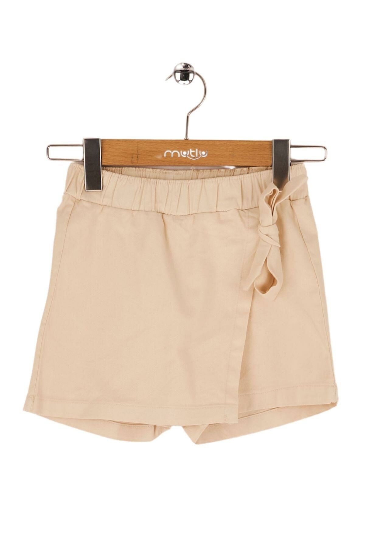 Mutlu Kids Fiyonk Detaylı Kız Çocuk Bebek Gabardin Şort Etek Bej - 5 Yaş
