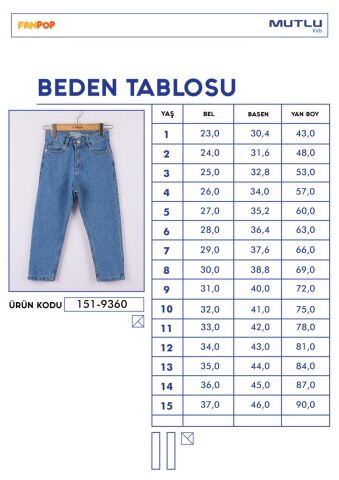 Mutlu Kids Kız Çocuk Mom Jeans BUZ MAVİ - 11 Yaş