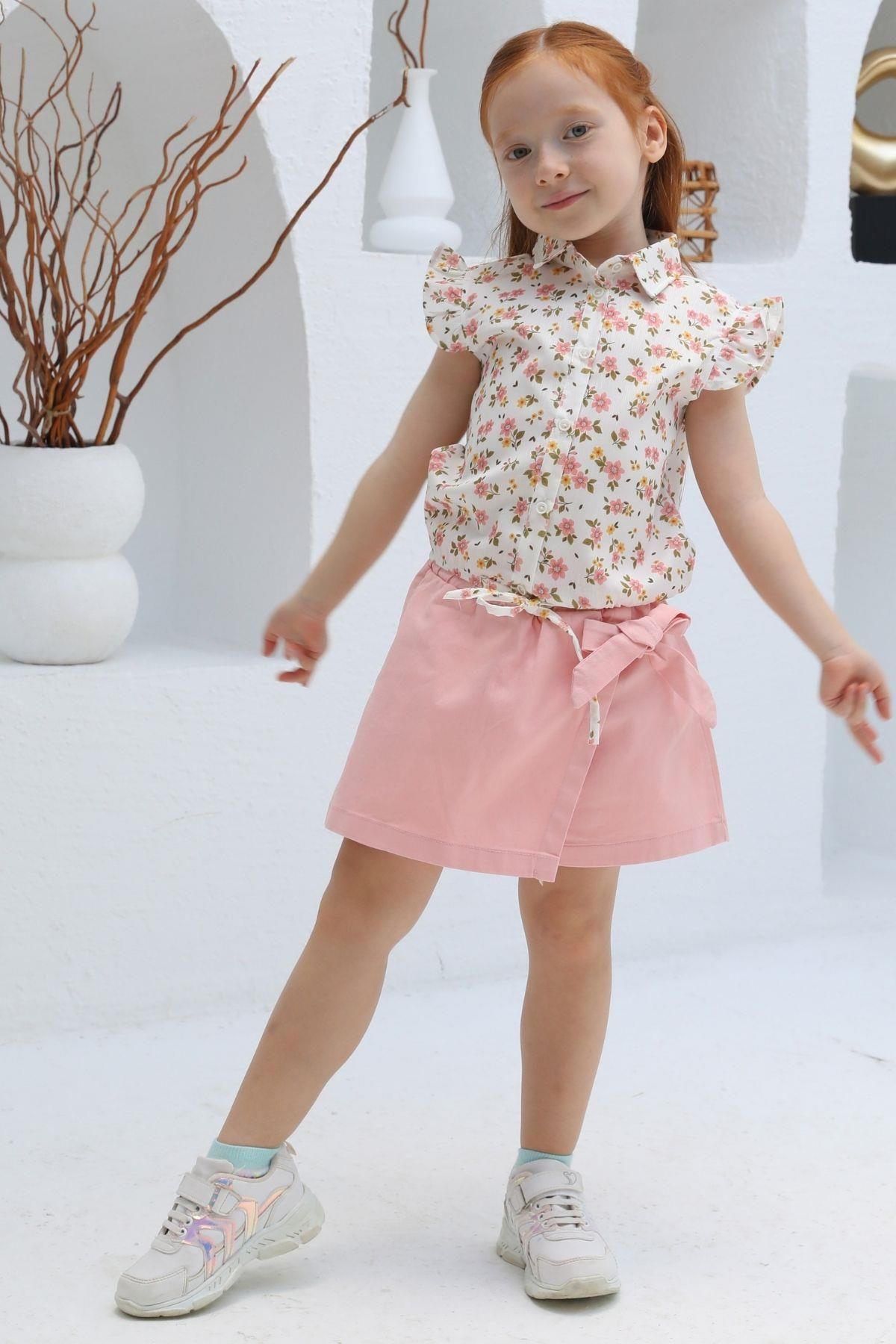 Mutlu Kids Fiyonk Detaylı Kız Çocuk Bebek Gabardin Şort Etek Pembe - 5 Yaş