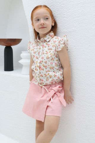 Mutlu Kids Fiyonk Detaylı Kız Çocuk Bebek Gabardin Şort Etek Pembe - 5 Yaş