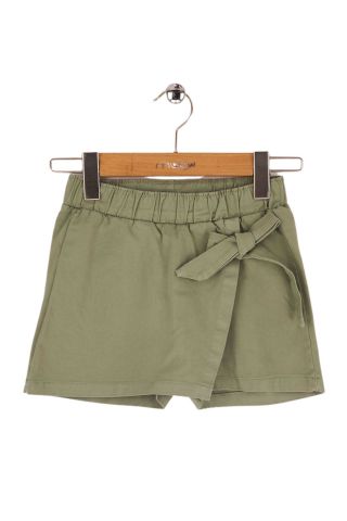 Mutlu Kids Fiyonk Detaylı Kız Çocuk Bebek Gabardin Şort Etek Haki - 5 Yaş