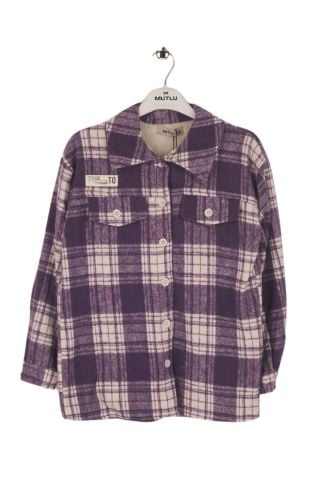 Mutlu Kids İçi Kürk Astarlı Kalın Ekose Kız Çocuk Gömlek Mor - 9 Yaş