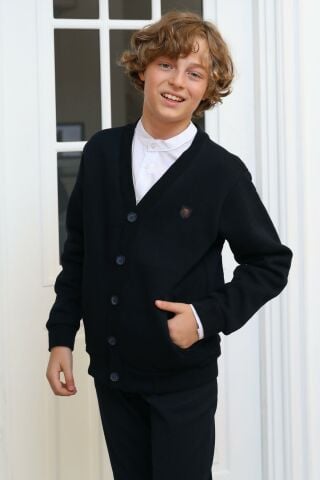 Mutlu Kids Şardonlu Önden Düğmeli Erkek Çocuk Hırka Siyah - 9 Yaş