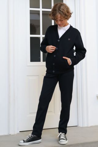 Mutlu Kids Şardonlu Önden Düğmeli Erkek Çocuk Hırka Siyah - 9 Yaş