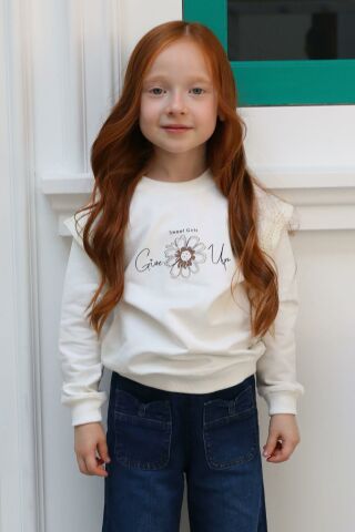 Mutlu Kids Omuz Süslemeli Kız Çocuk Sweatshirt 6 Yaş