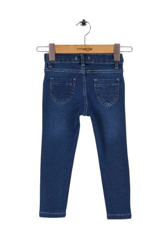 Mutlu Kids Cep Fermuarlı Kız Kot Pantolon ORTA MAVİ - 7 Yaş