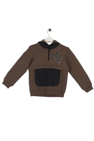 Mutlu Kids Kapüşonlu Fermuarlı Yaka Erkek Çocuk Sweatshirt Haki - 5 Yaş