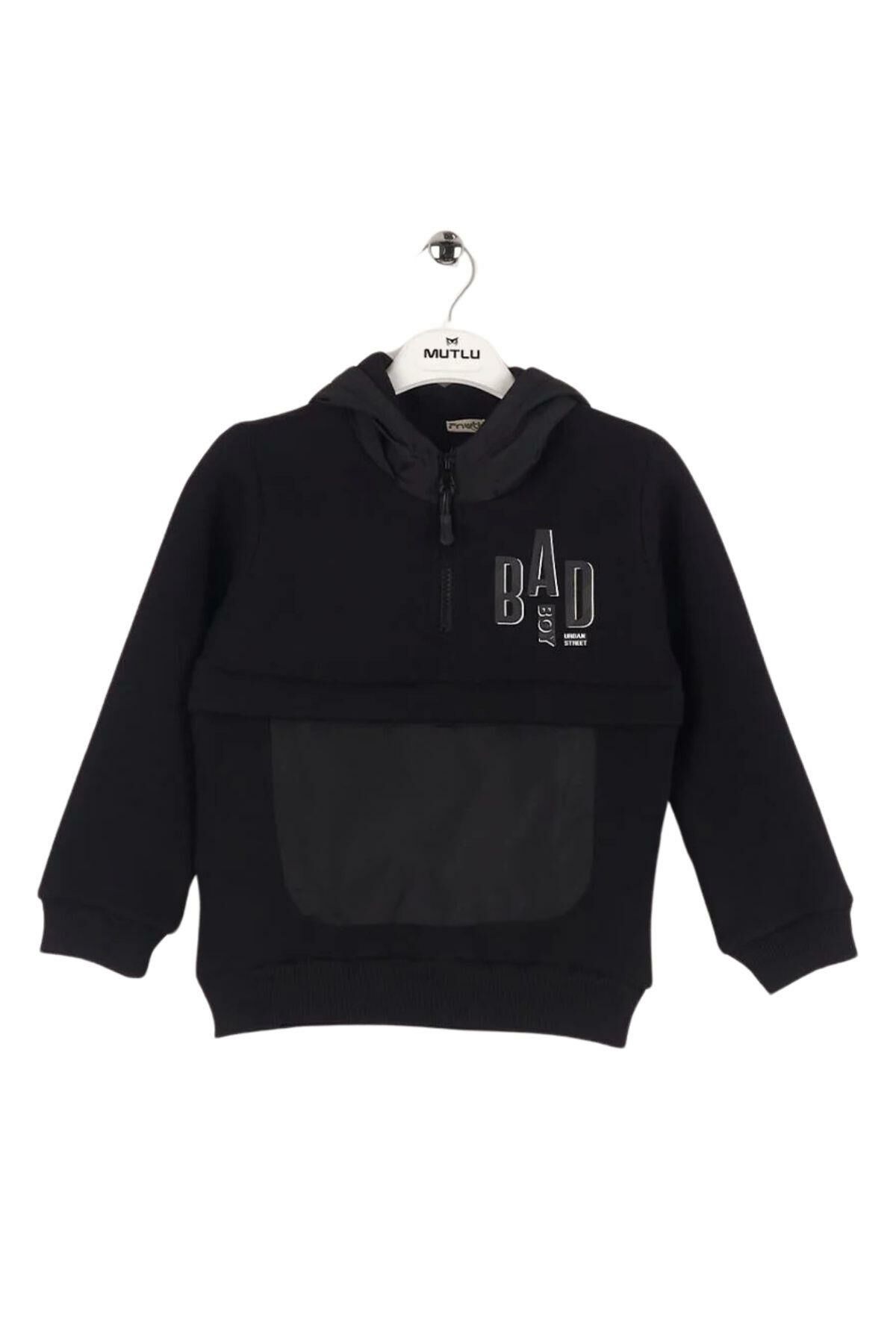 Mutlu Kids Kapüşonlu Fermuarlı Yaka Erkek Çocuk Sweatshirt Siyah - 5 Yaş