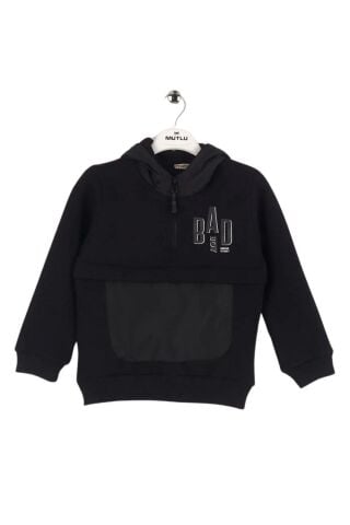 Mutlu Kids Kapüşonlu Fermuarlı Yaka Erkek Çocuk Sweatshirt Siyah - 5 Yaş