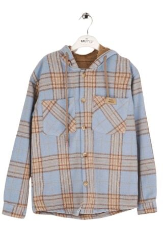 Mutlu Kids Kapüşonlu İçi Kürk Astarlı Erkek Çocuk Gömlek Gri - 12 Yaş