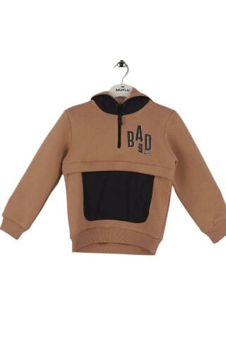Mutlu Kids Kapüşonlu Fermuarlı Yaka Erkek Çocuk Sweatshirt Bej - 5 Yaş