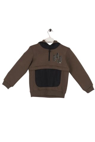 Mutlu Kids Kapüşonlu Fermuarlı Yaka Erkek Çocuk Sweatshirt Haki - 5 Yaş
