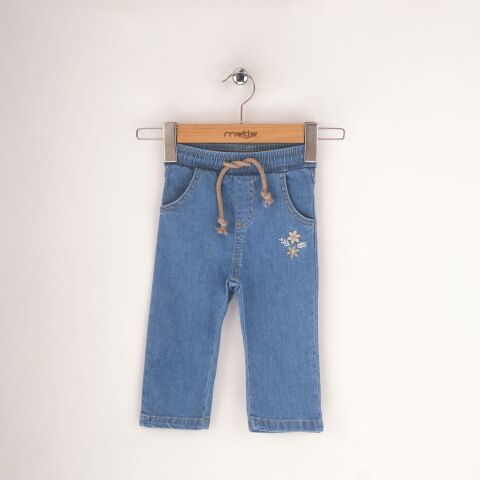 Mutlu Kids Çiçek Nakışlı Kız Bebek Pantolon Füme - 24-30 Ay