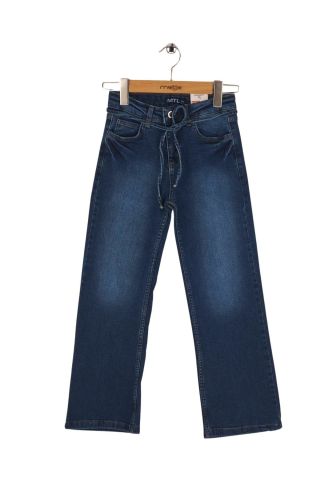 Mutlu Kids Biye Kemerli Wide Leg Kız Çocuk Pantolon Koyu Mavi - 9 Yaş