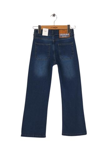 Mutlu Kids Biye Kemerli Wide Leg Kız Çocuk Pantolon Koyu Mavi - 9 Yaş