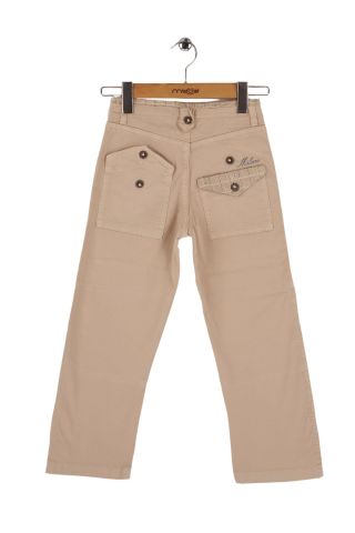 Mutlu Kids Baskı ve Cep Detaylı Erkek Çocuk Pantolon Krem - 9 Yaş