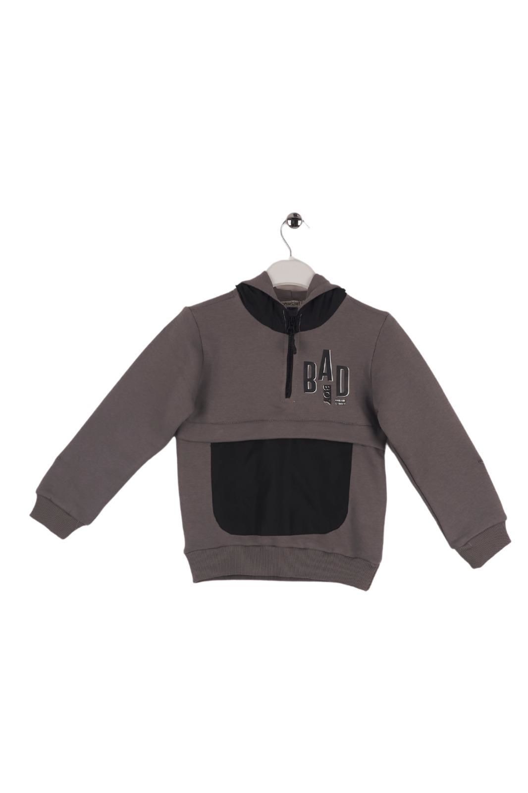 Mutlu Kids Kapüşonlu Fermuarlı Yaka Erkek Çocuk Sweatshirt Gri - 5 Yaş