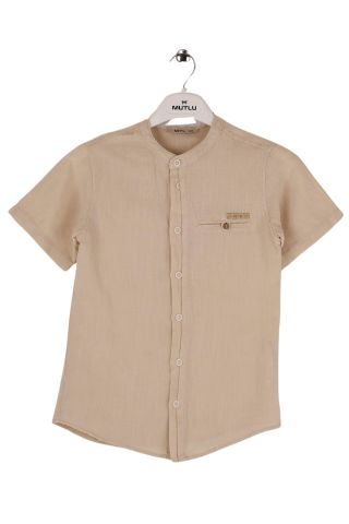 Mutlu Kids Hakim Yaka Kısa Kollu Erkek Çocuk Gömlek Bej - 10 Yaş