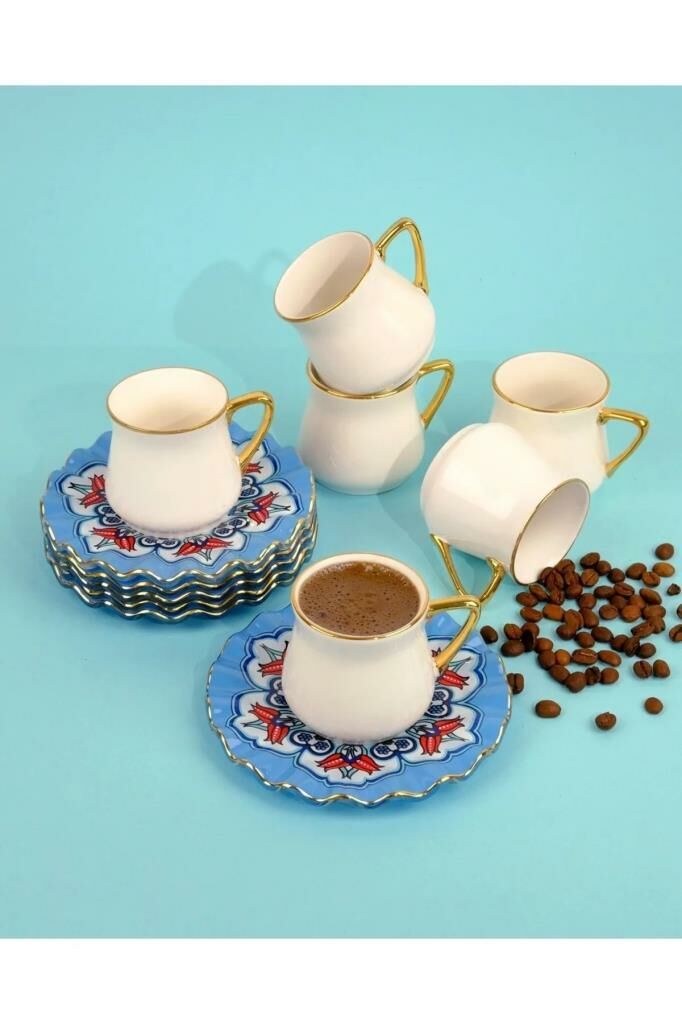 Glore Persian 12 Parça 6 Kişilik Altın Yaldızlı Cam Kahve Seti