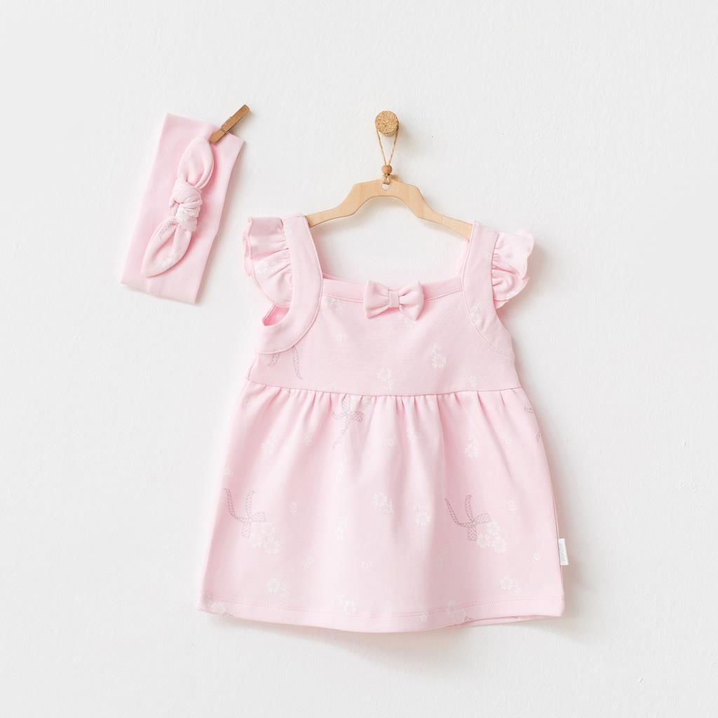 Andy Wawa Kız Bebek Elbise Takım Bandanalı Çıtçıtlı Pembe -AC21796