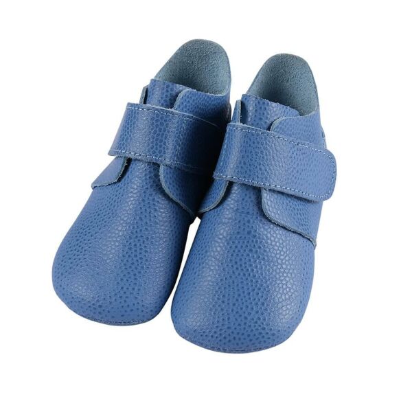 Hakiki Deri Anatomik Taban İlk Adım Ayakkabısı Koyu Bebe Mavisi Cırtcırtlı MKN.0165