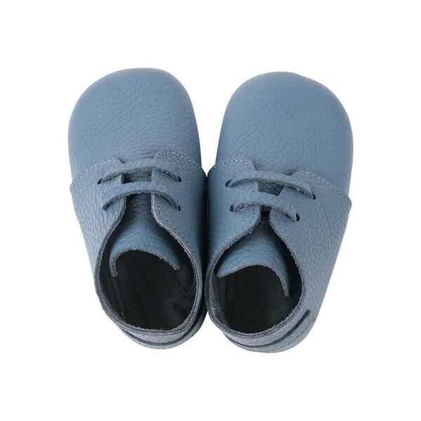 Hakiki Deri Anatomik Taban İlk Adım Ayakkabısı Koyu Bebe Mavisi Bağcıklı MKN.0166