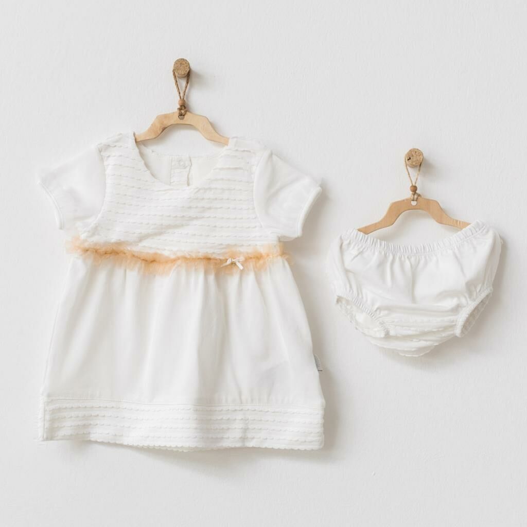 Andy Wawa Kız Bebek Üzeri Tütü Detay Elbise ve Külotlu 2’li Parça Set Ekru-AC20684