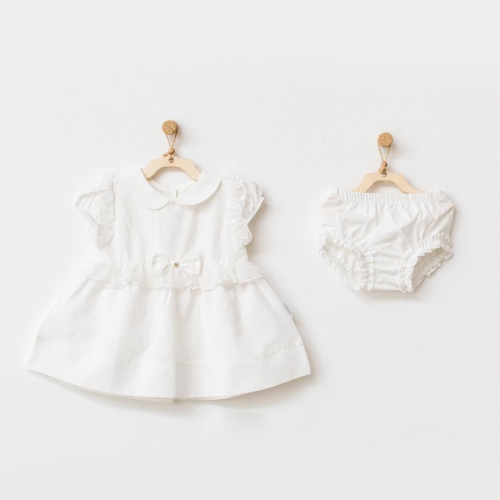 Andy Wawa Kız Bebek Üzeri Dantel Detay Elbise Ve Külotlu 2’li Parça Set Ekru-AC21758
