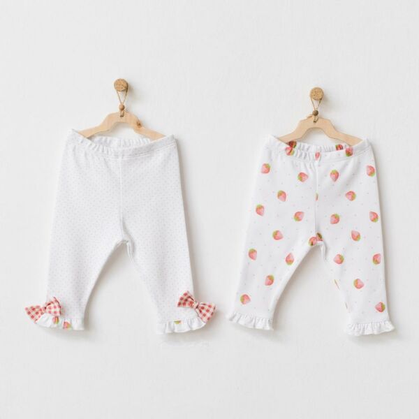 Andy Wawa Kız Bebek 2’li Pantolon Set Fırfırlı Beyaz/Pembe -AC21724