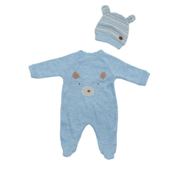 Andy Wawa Erkek Bebek Önü Aplike Nakış Detaylı Şapkalı Uzun Kollu İkili Tulum Takım Mavi-AC22315