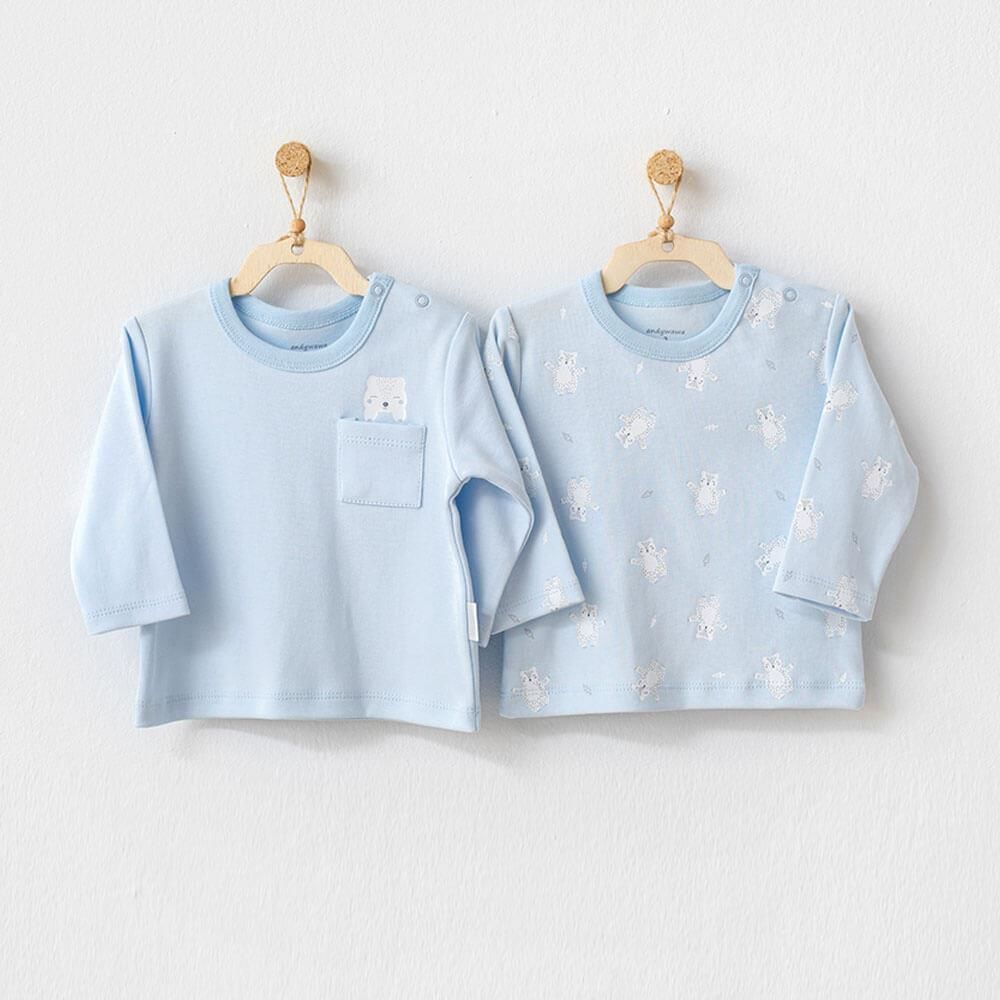 Andy Wawa Erkek Bebek Uzun Kollu T Shirt 2’li Set Mavi AC21327