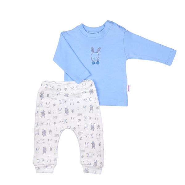 Mukano Tavşan Nakış Detaylı İkili Erkek Bebek Takım  Mavi-MKN.0192