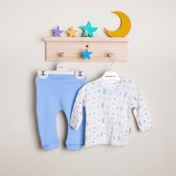 Mukano Erkek Bebek Tavşan Desenli Pijama Seti Mavi-MKN.0194
