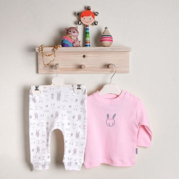 Mukano Kız Bebek Tavşan Nakış Detay İkili Takım Pembe-MKN.0196