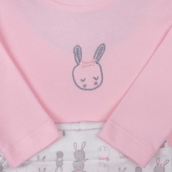 Mukano Kız Bebek Tavşan Nakış Detay İkili Takım Pembe-MKN.0196