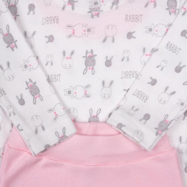 Mukano  Kız Bebek Tavşan Desenli Pijama Set Pembe-MKN.0197