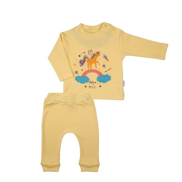 Mukano Kız Bebek  Unicorn  Baskılı İkili Takım Sarı-MKN.0198