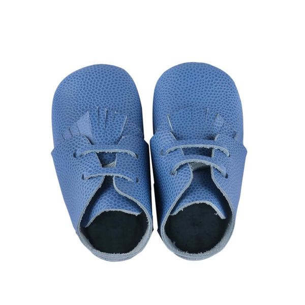 Hakiki Deri Anatomik Taban İlk Adım Ayakkabısı Damarlı Bebe Mavisi  Püsküllü-Cırtcırtlı MKN.0175