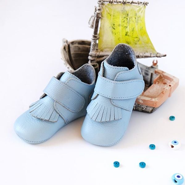 Hakiki Deri Anatomik Taban İlk Adım Ayakkabısı Bebe Mavisi-MKN.0030