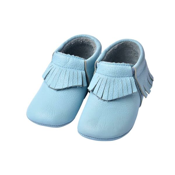 Hakiki Deri Anatomik Taban İlk Adım Ayakkabısı Bebe Mavisi Püsküllü MKN.0126