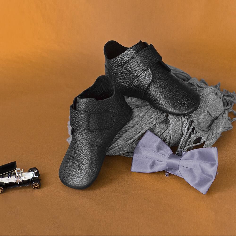 Hakiki Deri Anatomik Taban İlk Adım Ayakkabısı Siyah Cırtcırt MKN.0121