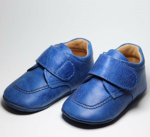 Hakiki Deri Anatomik Taban İlk Adım Ayakkabısı Mavi Cırtcırtlı MKN.0132