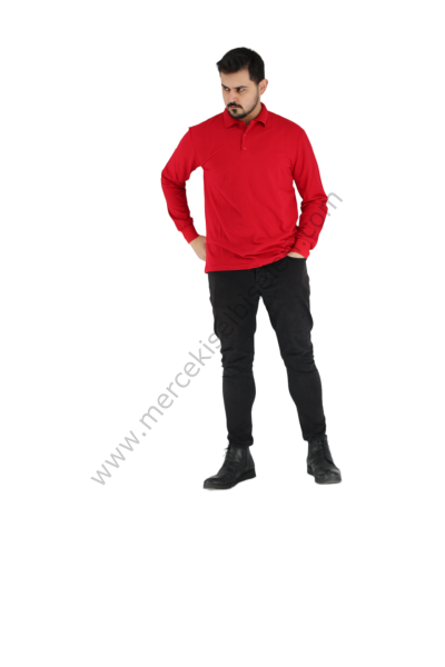 Kırmızı Uzun Kol Polo Yaka Tshirt