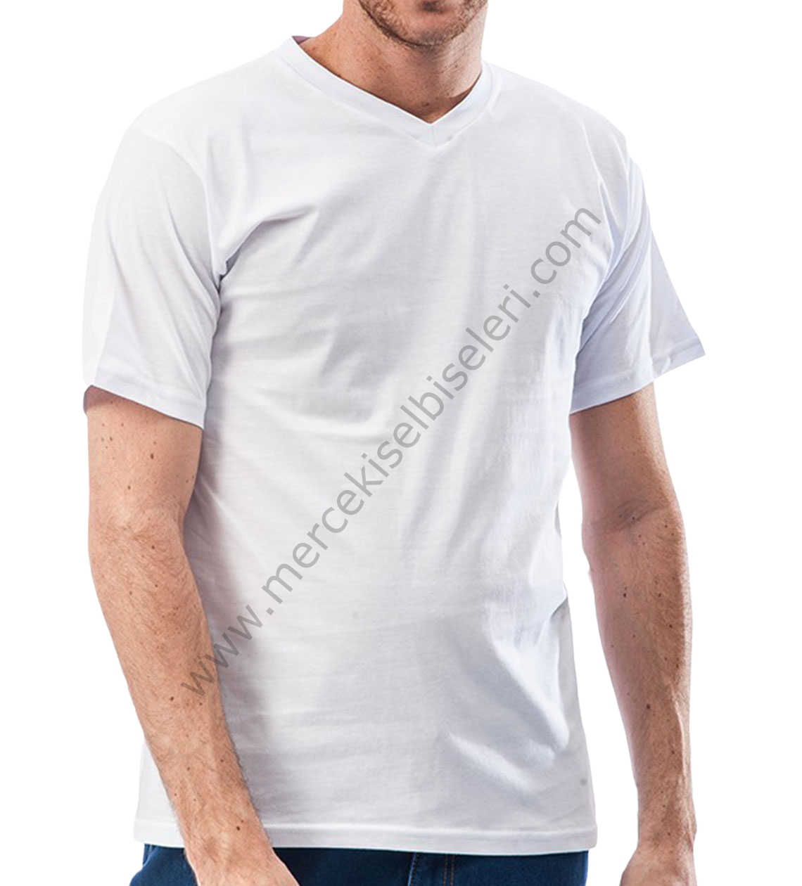 beyaz v yaka tshirt
