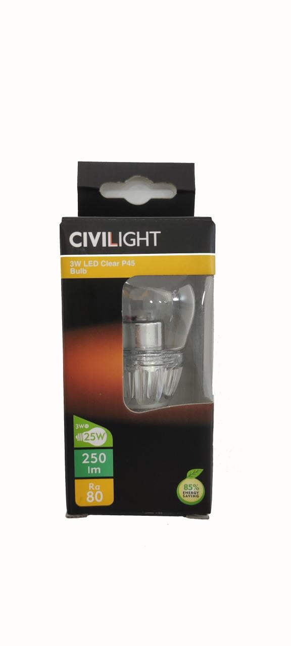 CİVİLİGHT 3W E14 2700K LED AMPUL CLEAR P45 BULB CLEAR