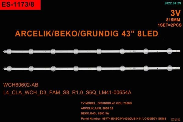 LCD LED-2409 TAKIM-2 Lİ-A43L8860-B43L 8860-43GCU7900B-43GCU7905A-43GCU7900W-ES-1173-WİNKEL