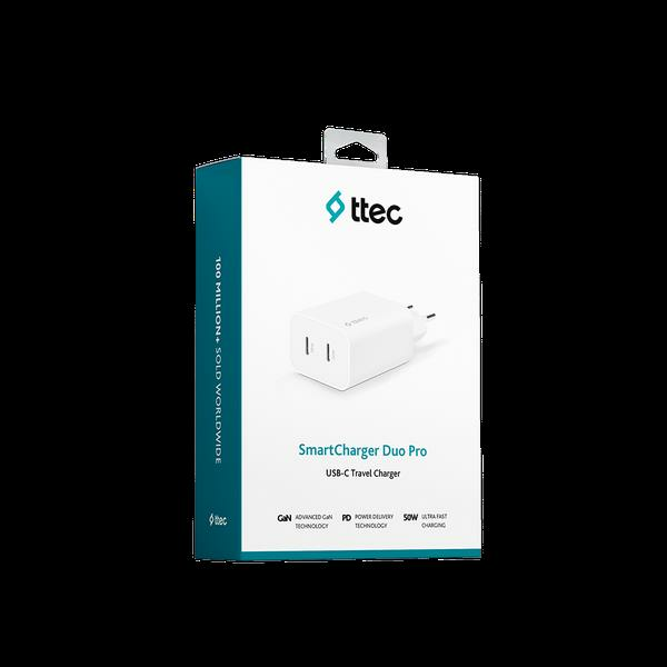 TTEC 2SCG01B SmartCharger Duo Pro GaN 50W PD Seyahat Hızlı Şarj Aleti USB-C + USB-C Beyaz